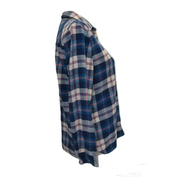 J. Crew Womens 10P Flannel Plaid Button Up Blue Coral Cotton Long Sleeve - Picture 5 of 15